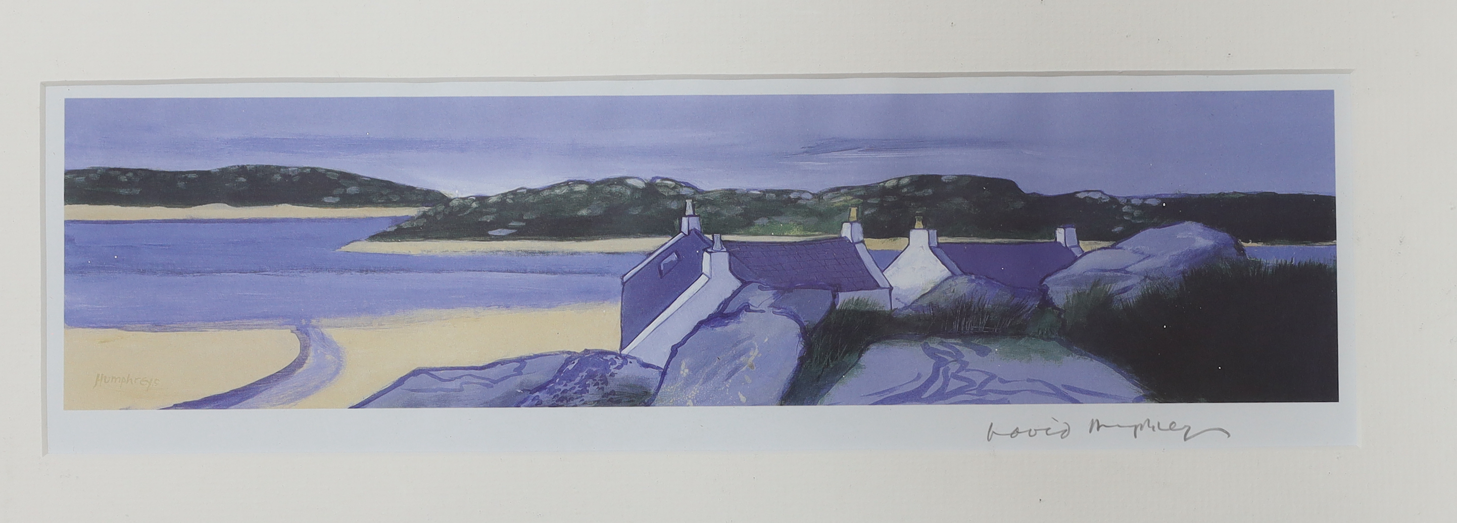 David Humphreys (b.1937), four colour lithographs, Cottages and panoramic landscapes, each pencil signed, the largest 64cm x 48cm